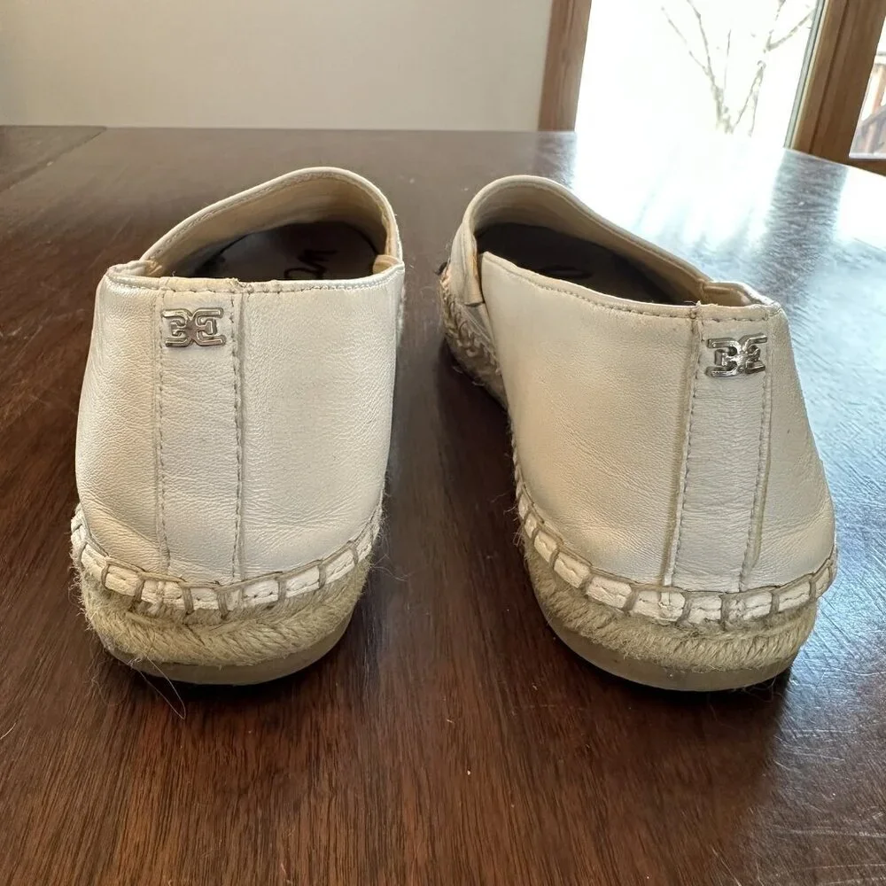 Sam & Libby White Leather Black Canvas Cap Toe Espadrille Flats Size 10